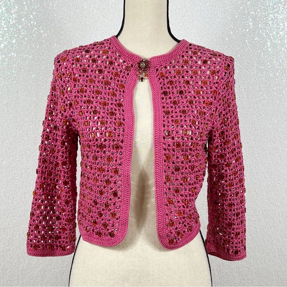 Cynthia Cynthia Steffe crochet knit beaded sweater/ cardigan - Picture 11 of 12